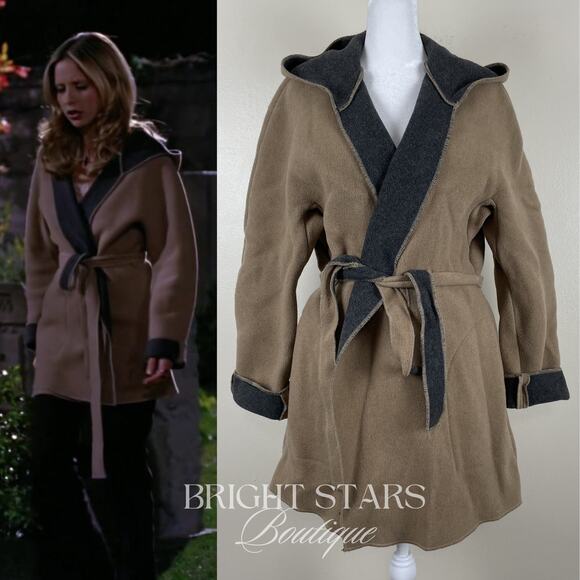 Jackets & Blazers - Rare Vintage Wool Coat Jacket ASO Buffy Summers BtVS Womens Tan Gray Belt